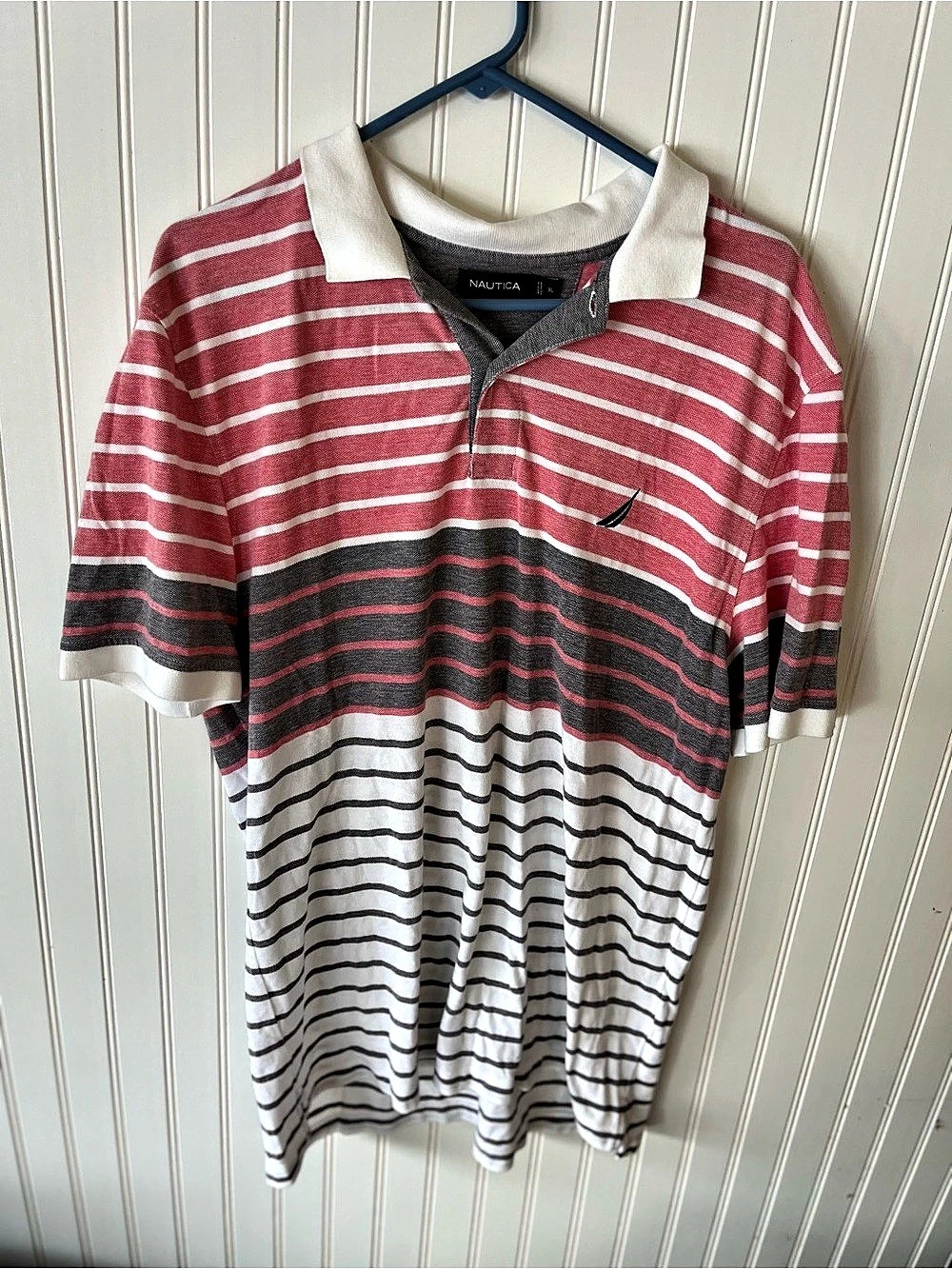 Nautica Classic Fit Striped Deck Polo Red & White XL